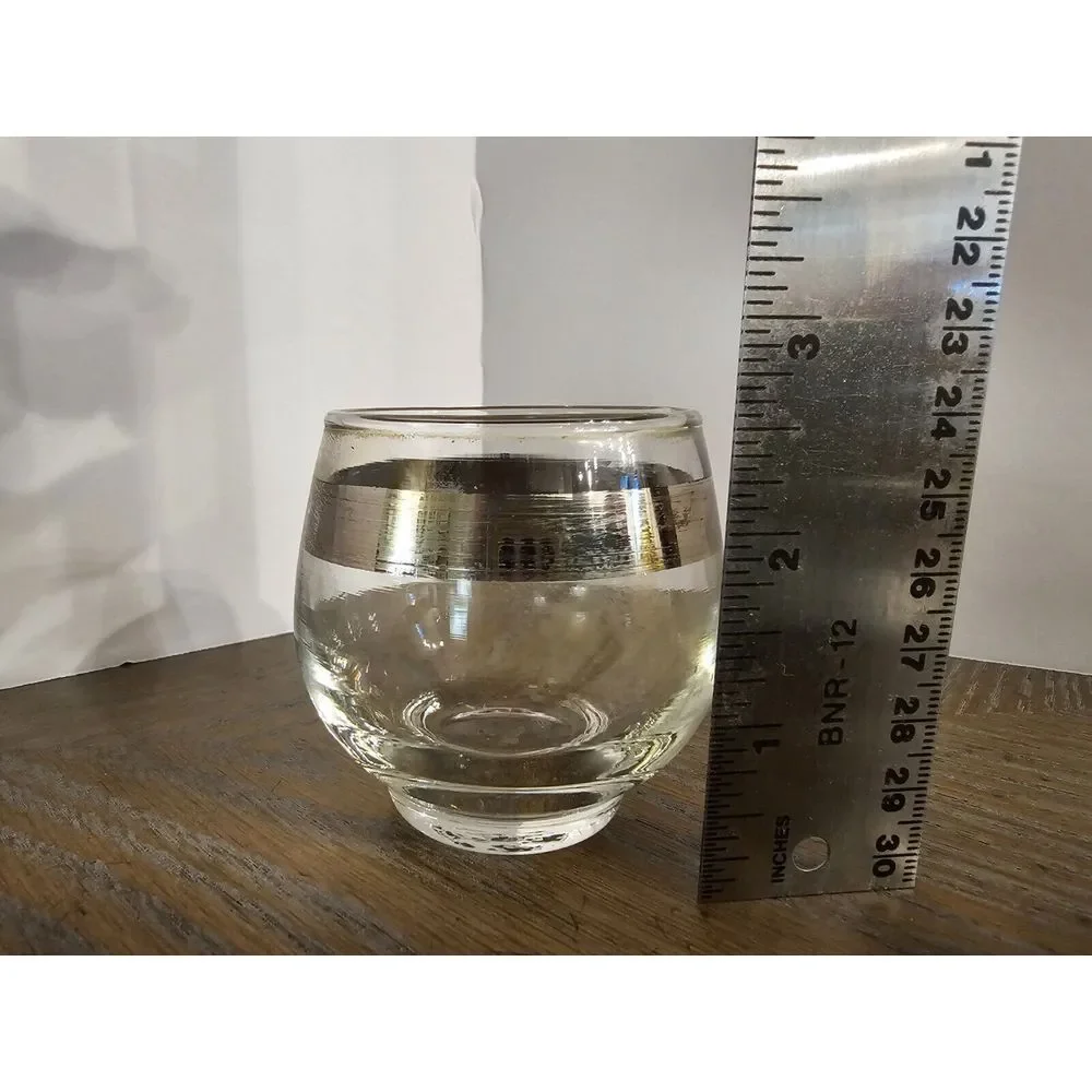 Vintage MidCentury Roly Poly Silver Rim‎ Glass MCM Barware Cocktail Single